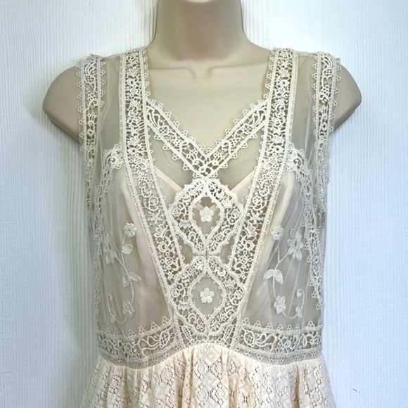 Free People - Victoria Ivory Lace Sleeveless Full Mini Dress Size Small - Picture 3 of 16